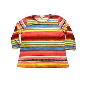 Norm Thompson Shirt Womens Medium‎ Rainbow Striped Pullover Mature Career